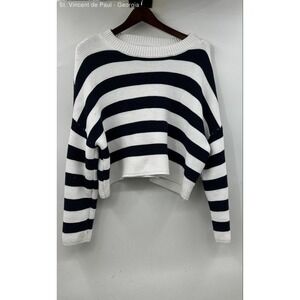 Moon & Madison Striped Cropped Tight Knit Sweater Women's Large White Black